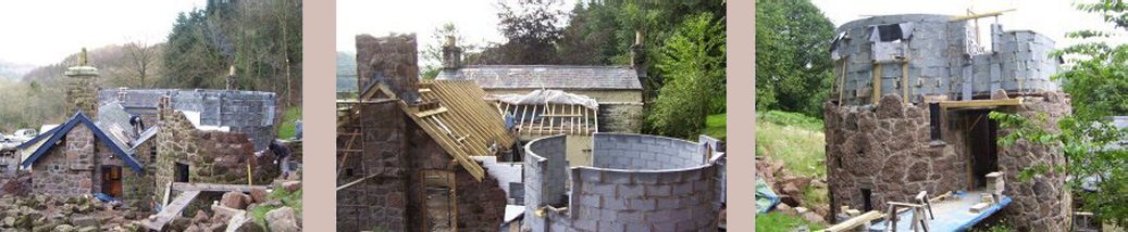 Three pictures showing construction of the tower